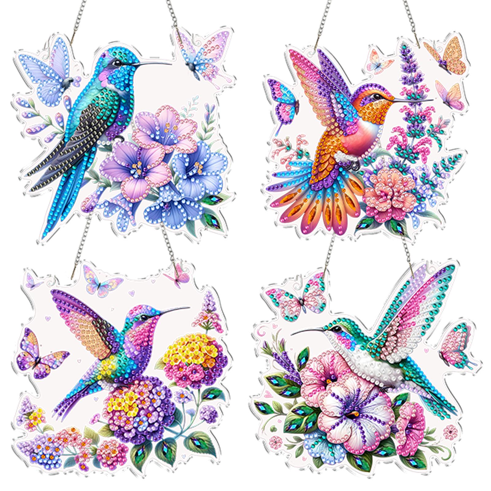 

4Pcs 2D Flat DIY Special Shape Hanging Diamond Art Kits Diamond Art Hanging Pendant Kits Window Hanging Art for Home Decor