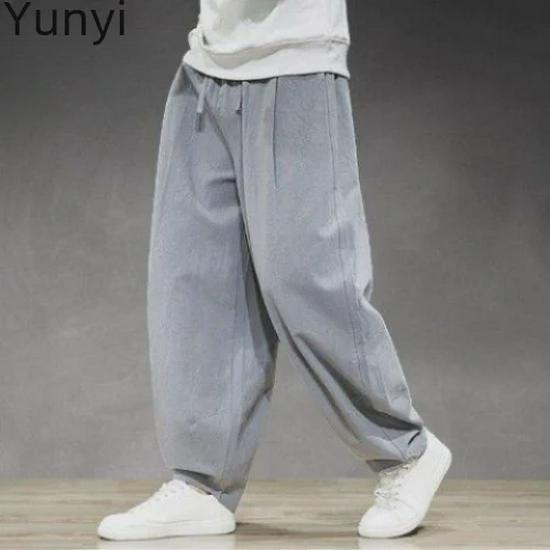 

Мужские шаровары большого размера из хлопка и льна с широкими штанинами на весну и лето M