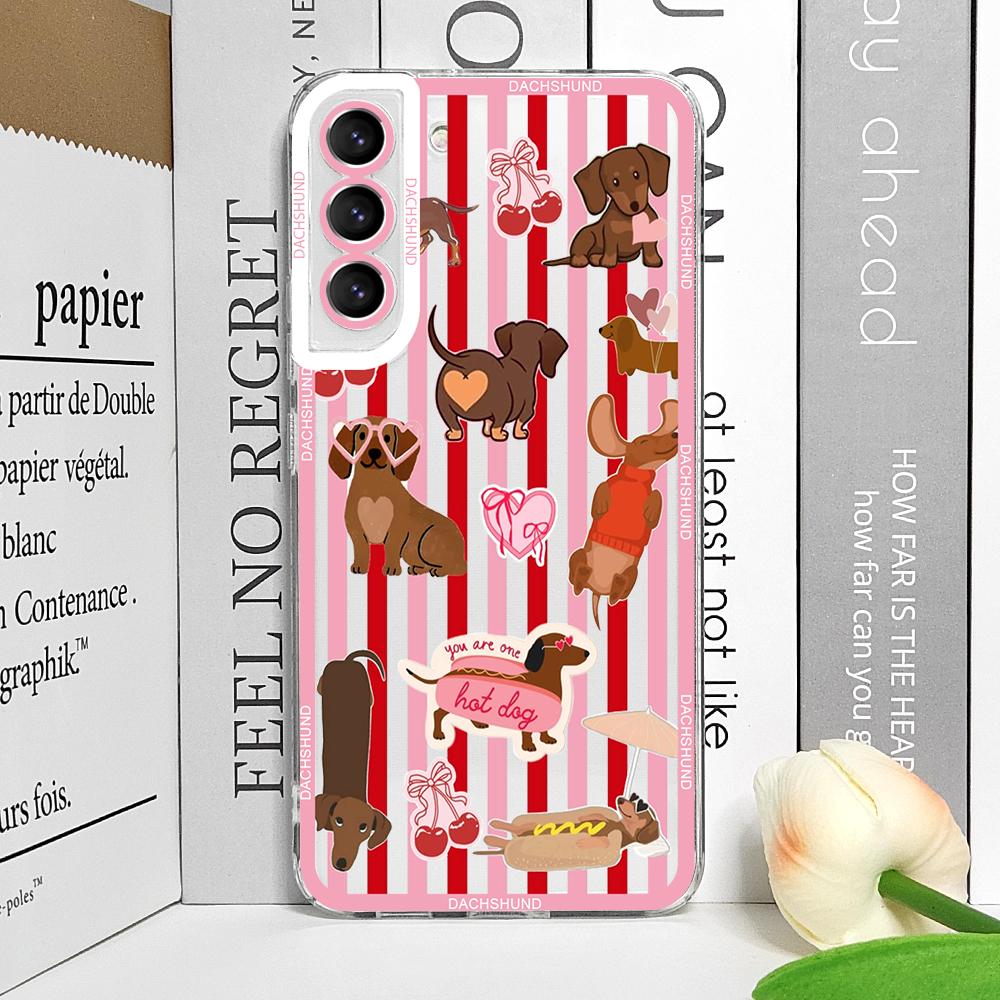 Cute Sausage Dog Phone Case for Samsung Galaxy A14 A22 A16 A55 A54 A36 A53 A13 A15 A25 A52 Dachshund Striped Printed Soft Covers