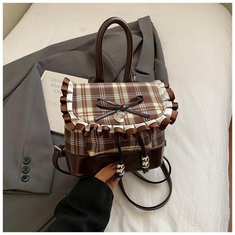 Cute Polka Dot Lace Backpack Bag Women's Autumn New Trend Fashion Bow Bucket Bag Small Backpack
