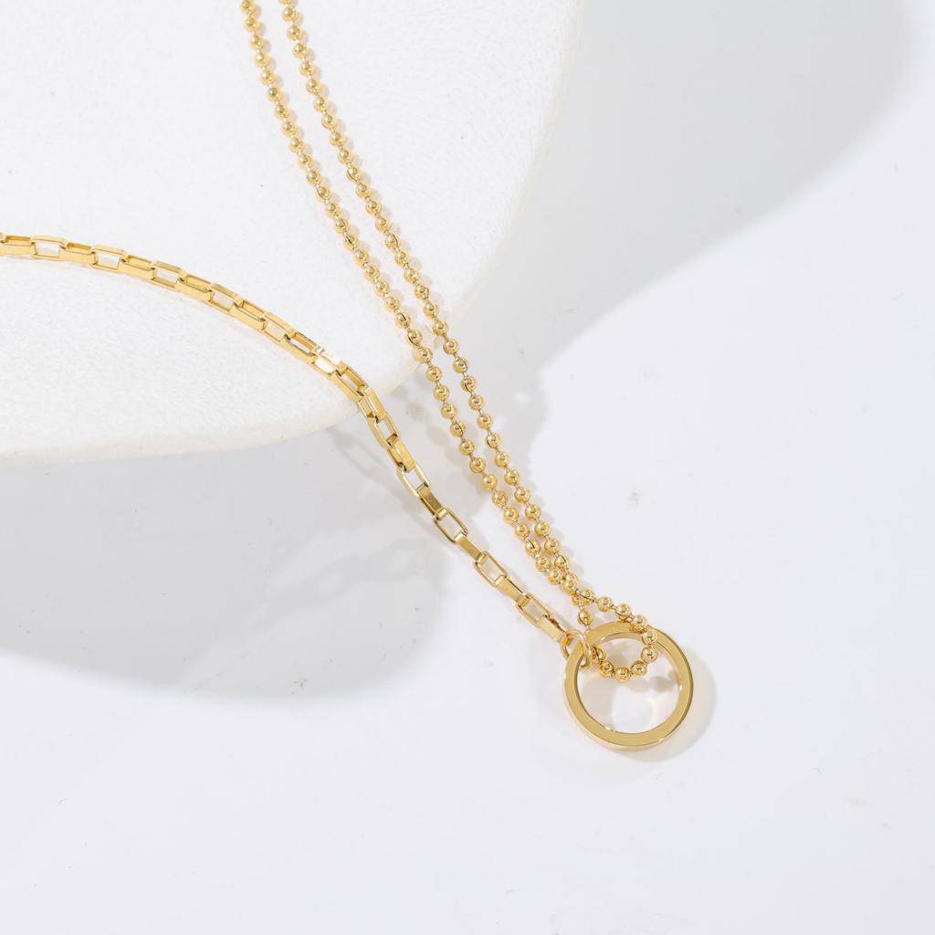 Vintage Stacked Circle Double-Layer Necklace Female Sweet Cool Wind Stacked Collar 18K Gold Titanium Steel Necklace