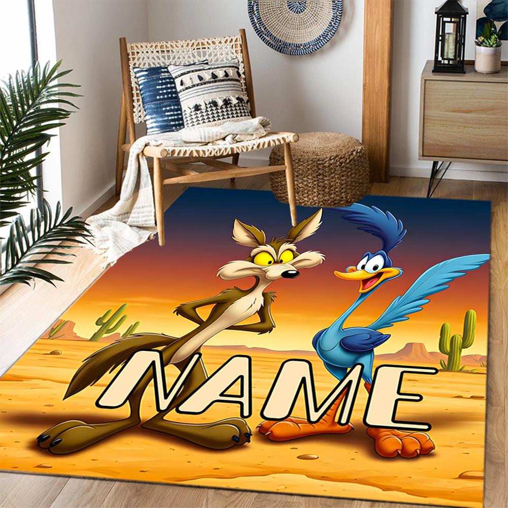 Looney Roadrunner Coyote Adventure Customized Name Carpet Design for Dining Room Entryway Dormitory Game Room Antislip Carpet Decorate Offices
