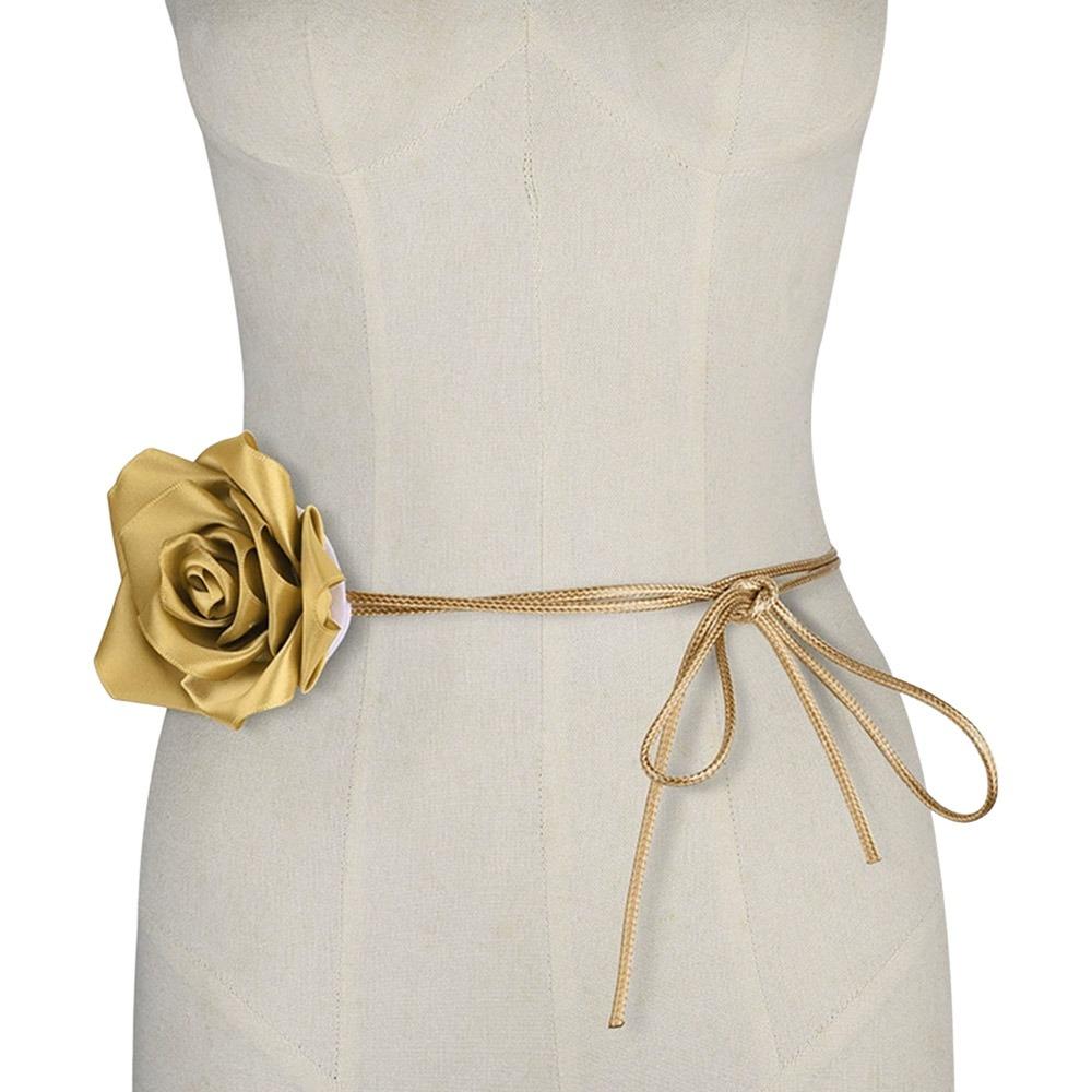Decorative Rose Flower Rope Belts DIY Woven Waistband Strap Fabric Belt  For Women Lady Girl