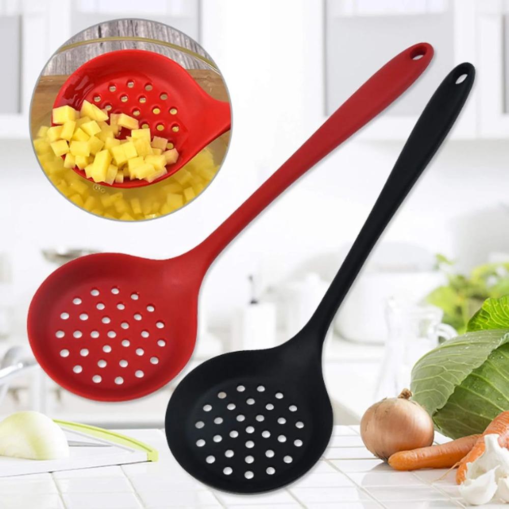 Silikon Schöpfkelle Antihaft Kochen Geschlitzt Abtropflöffel Schaumlöffel Sieb Küchenspüle Schöpfkelle Sieb Silikonfilter