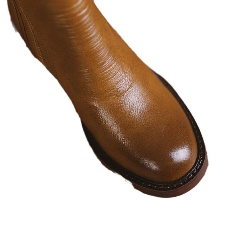 Kobieta Botki do połowy łydki Kobiety Zamek Grube obcasy Obuwie damskie Damskie Skórzane Krótkie Buty Buty damskie Botas De Mujer