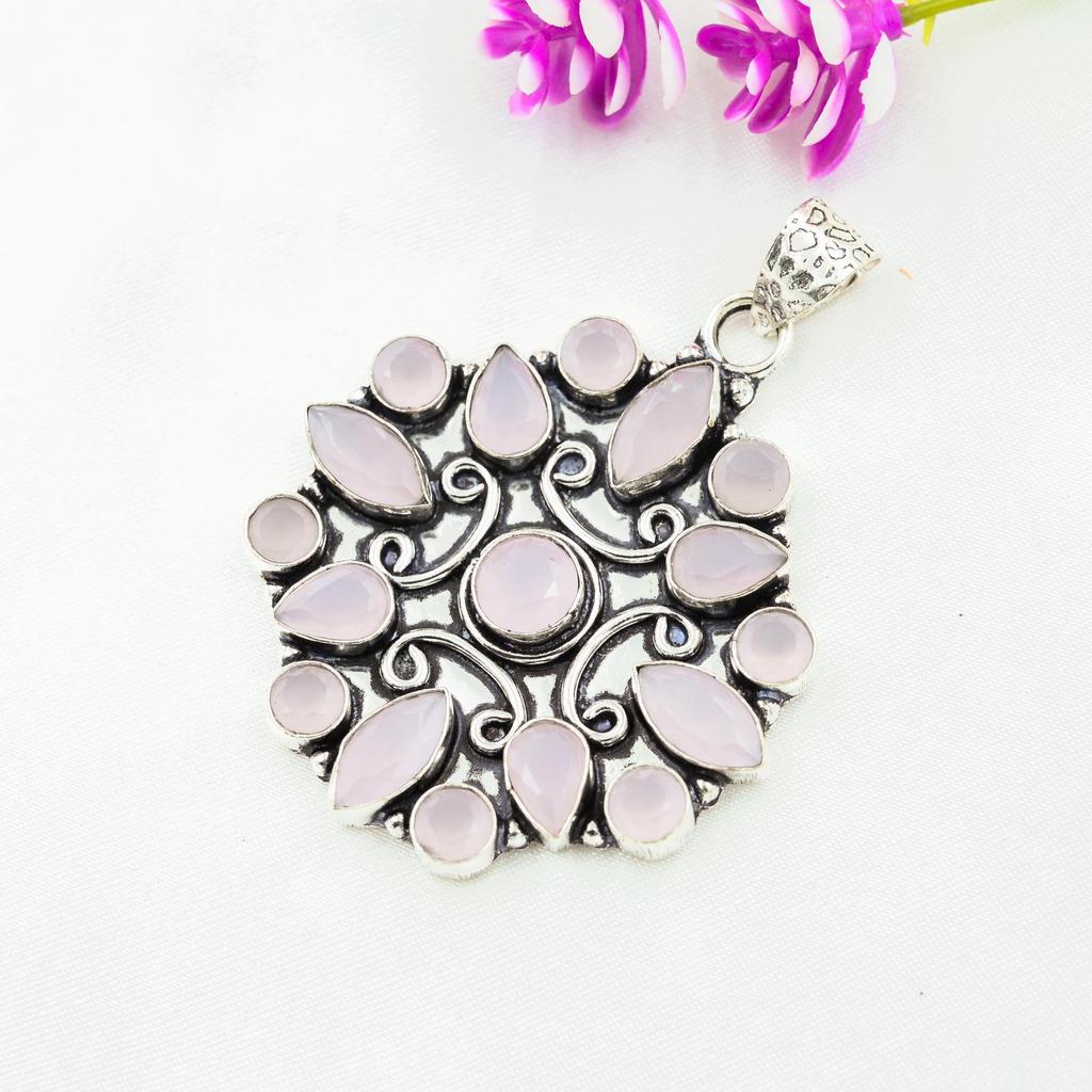 Pink Chalcedony Pendant, 925 Solid Sterling Silver Pendant Handmade Gemstone Jewelry, Gifts For Wife Brand New Pendant