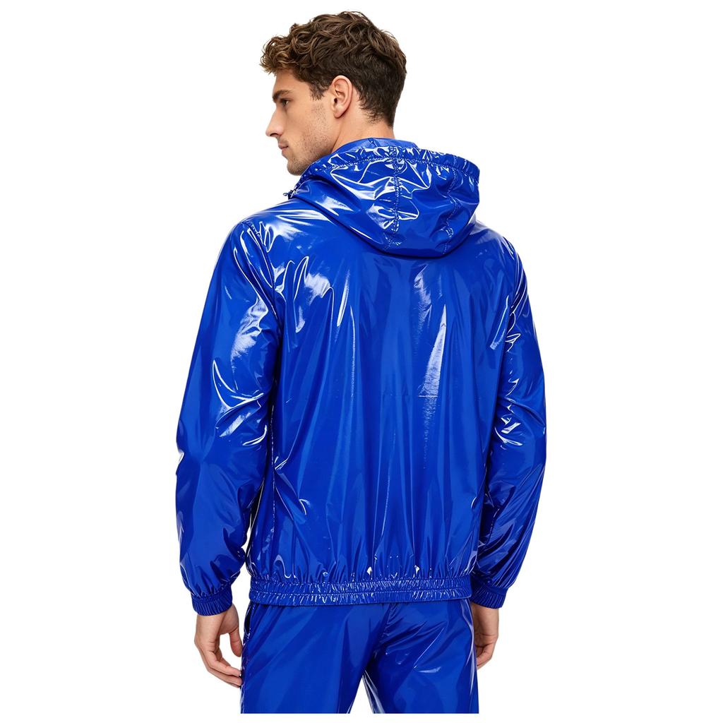 S-3XL Men Waterproof Hooded Jacket Long Sleeve Front Zip Up Drawstring Raincoat Windbreaker for Hiking Fishing Biking Outdoor