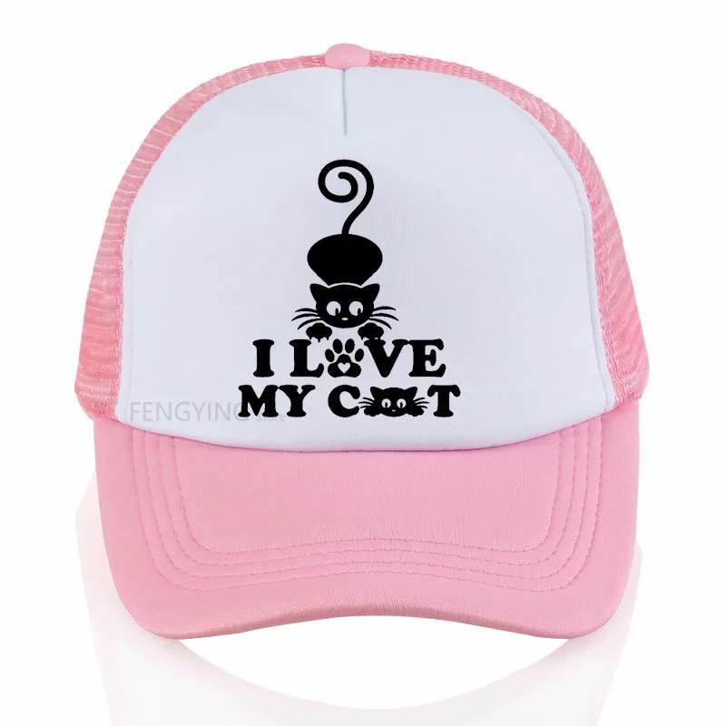 I Love My Cat print baseball cap summer Casual mesh trucker hat fashion sun snapback hats