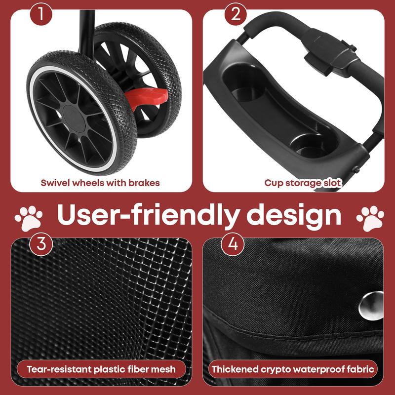 Pet Stroller For Small Medium Cats&Dogs 3 Wheels Foldable with Breathable Mesh Canopy Pet Travel Carrier Suitable Outdoor Travel