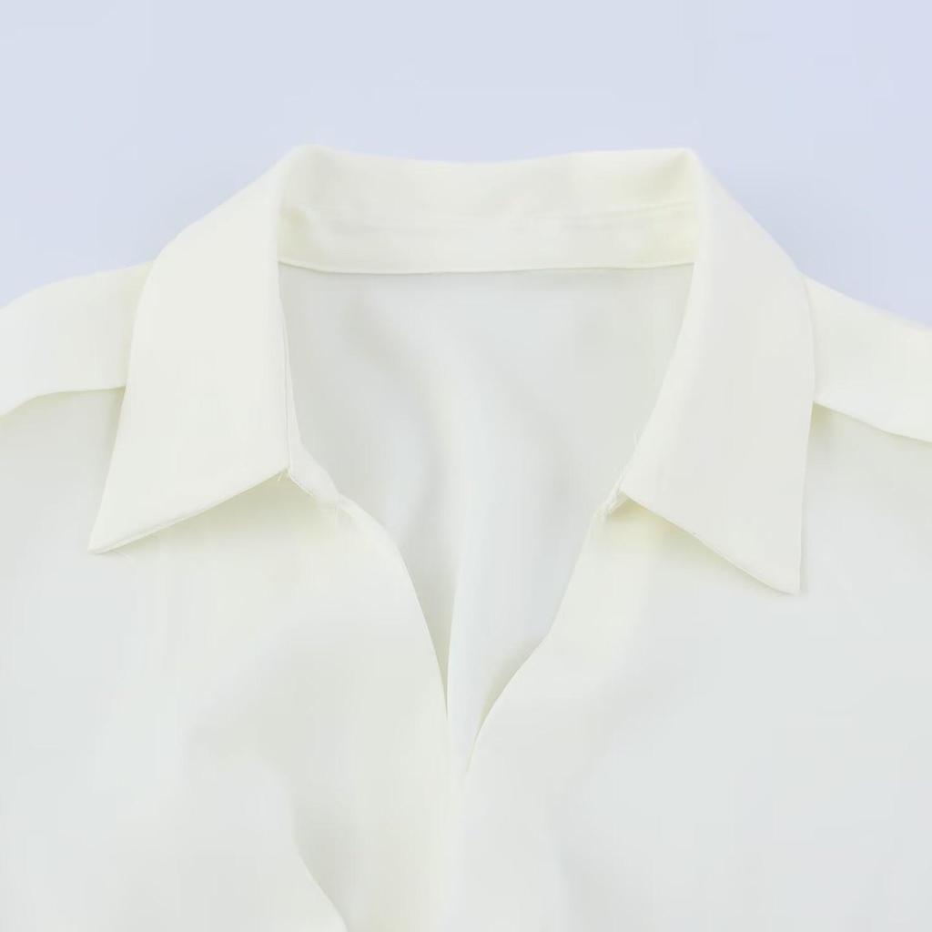 TAOP&ZA Women's Summer Silk Satin Long Sleeve Dress with Belt