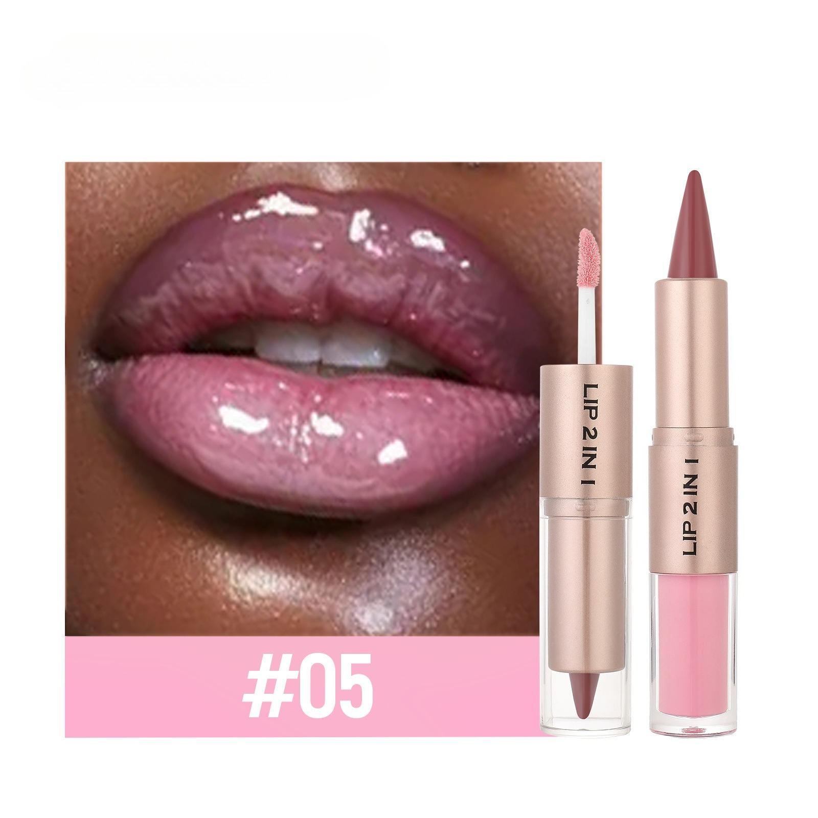

Lipstick Lip Liner Lip Gloss Two-in-one Makeup Matte Line Lipstick Mirror Lip Gloss Lip Gloss