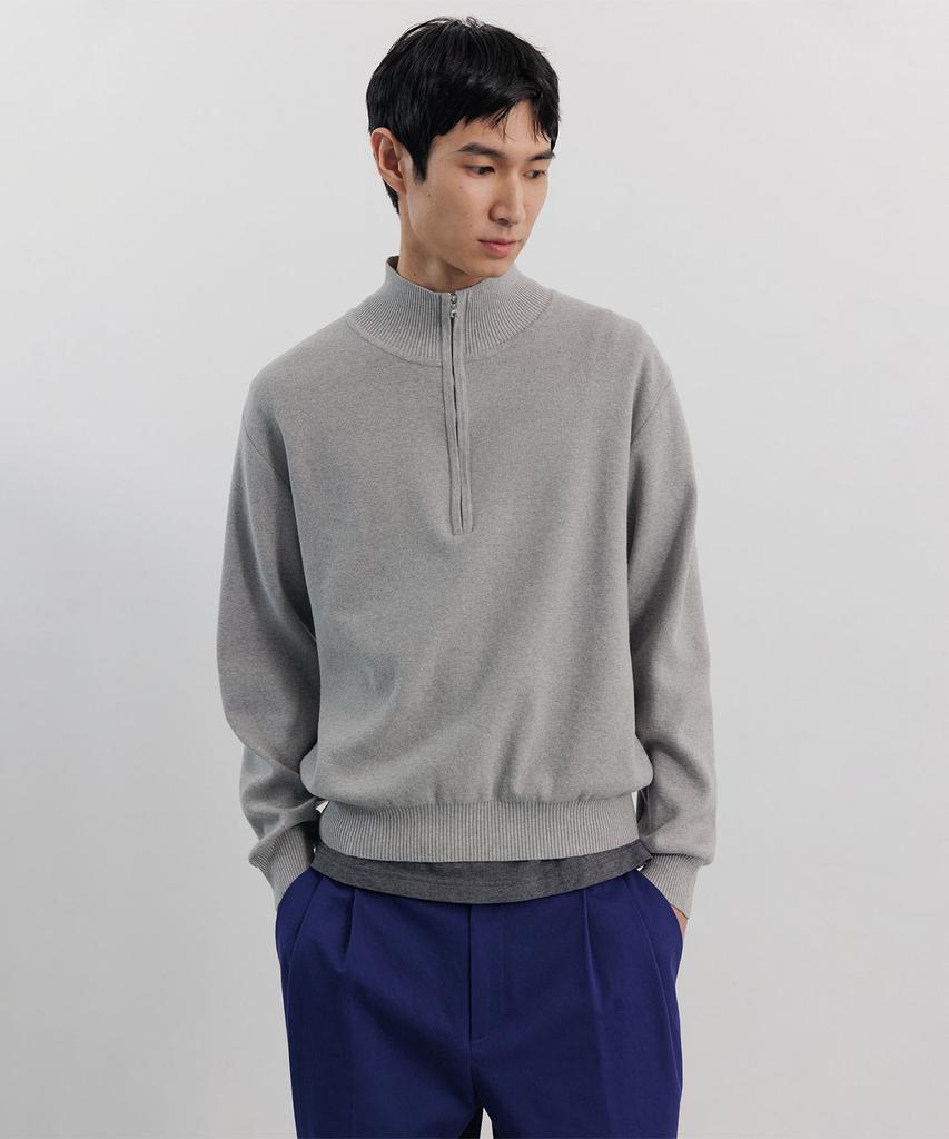 BLANKROOM Half Zip Knit_Light Gray