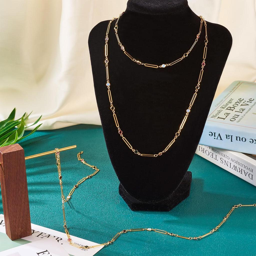 Pandahall 6.56 Feet 16K Gold Plated Stainless Steel Chains Rhinestone Paperclip Chains Crystal Chains Jewelry Craft Chains for DIY Necklace Bracelet