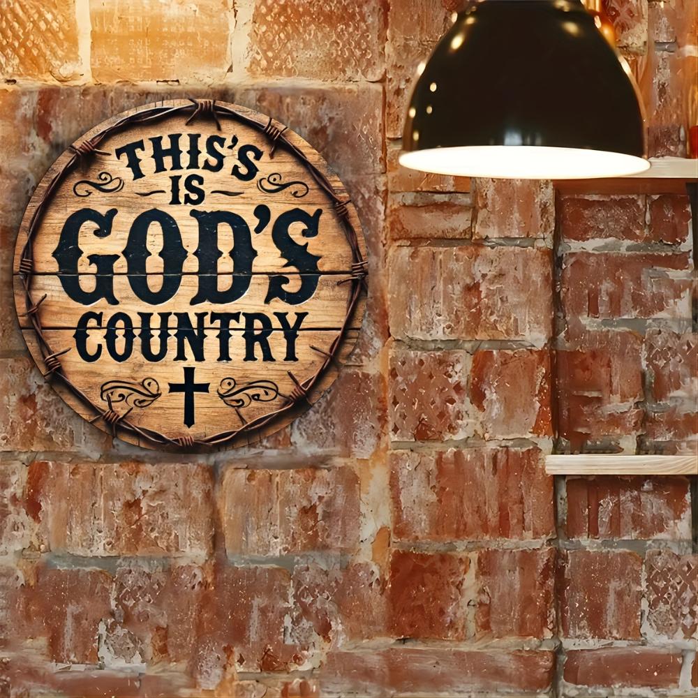 God's Own Country Round Metal Wreath Sign 8x8 Inch Rust-Resistant and Water-Resistant Perfect for Home Office or Coffee Shop