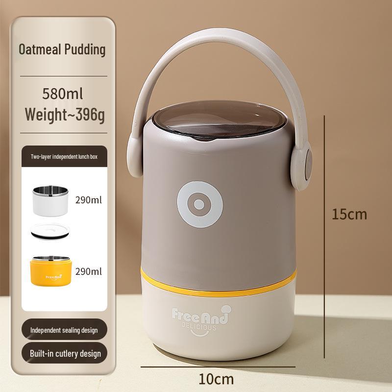 Изолированный двустенный ланч-бокс из нержавеющей стали 304 с крышкой - Портативный термос-контейнер для еды для офисных работников и студентов.