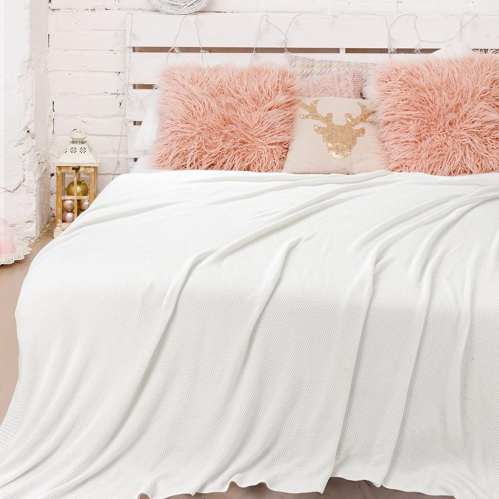 uxcell Cotton Knit Throw Blanket, Soft Solid Decorative Knit Blanket for Sofa, Couch, or Bedroom, White, 150*200cm