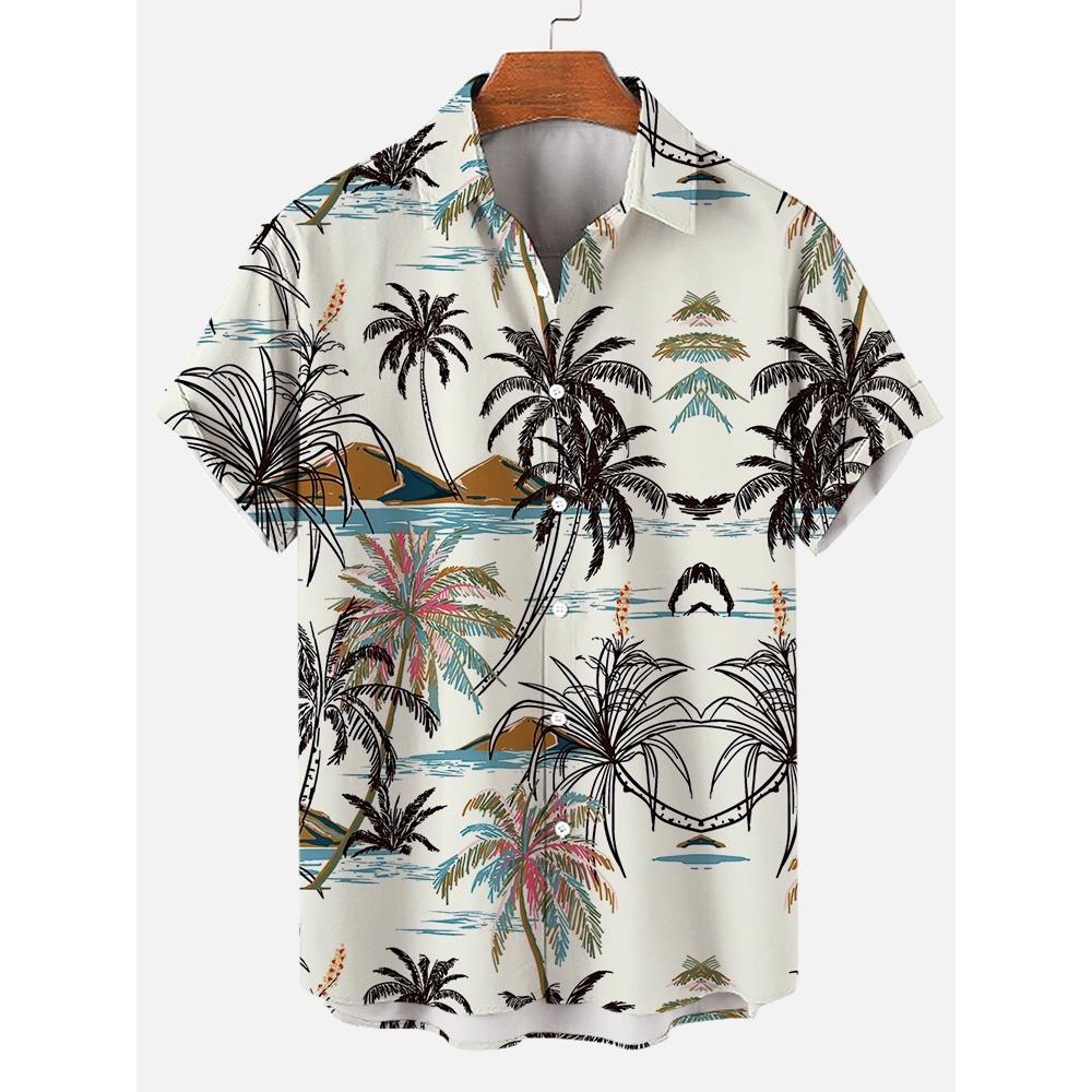 Summer Men's Shirt Coconut Tree 3D Print Casual Short Sleeve Lapel Tops Beach Casual Hawaiian Shirt Men Oversized Shirts For Men