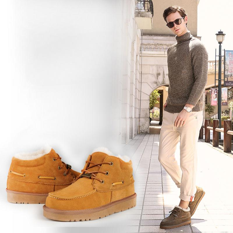 Módní zimní pánské sněhule semišová kůže plyšové teplé nepromokavé venkovní pracovní boty kotníkové vlněné boty