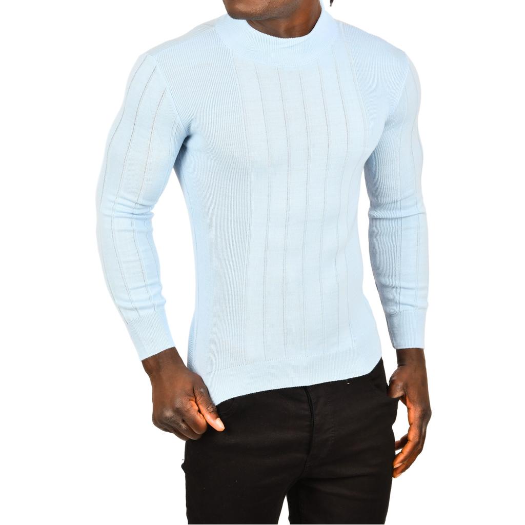 DeepSEA Yarım Balıkçı Yaka Çizgili Tüylenmeyen Slim Fit Triko Kazak 2505491