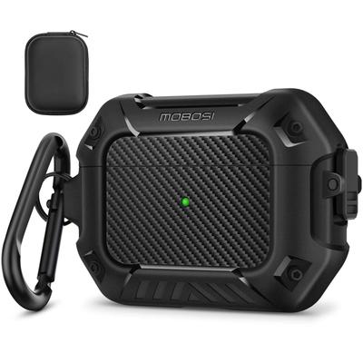 MOBOSI for AirPods Pro AirPod Pro Case Cover with and Cleaner Shockproof Protective Hard Shell Black Case, (1st Generation), Lock, Keychain, Kit,