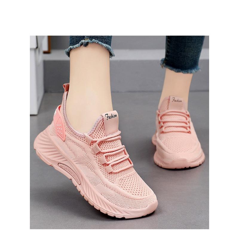 Women's Breathable Knit Mesh Casual Sports Running Shoes, Solid Color Versatile Trendy Footwear.