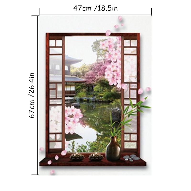 Park Waterval Uitzicht Muurschildering Verwijderbaar Voor Huisdecoratie Esthetische Kamers Raamkunst Houten Brug Helder Water Vinyl Muurstickers (as the picture,70x50cm whole one)