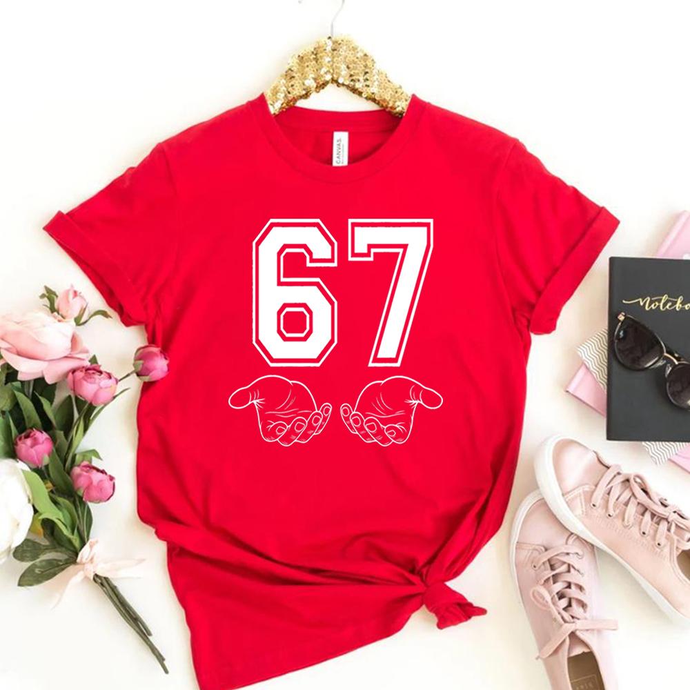 Funny Six Seven T-shirt 67 Hand Tshirt Meme Generation Alpha Tshirt 67 Tee Unisex Short Sleeves Tops Funny Gen Alpha Gift