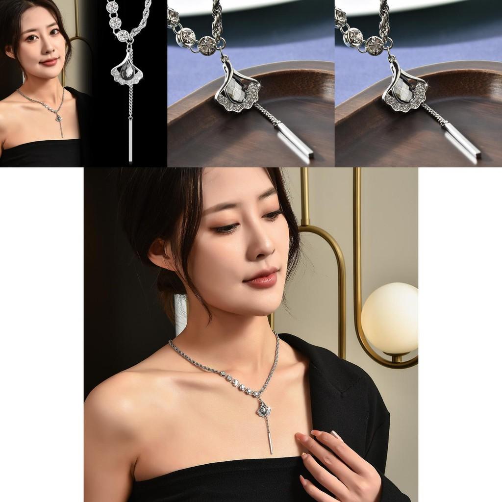 Elegante Kristall Ginkgo Blatt Anhänger Halskette Atemberaubender Koreanischer Stil Für Frauen