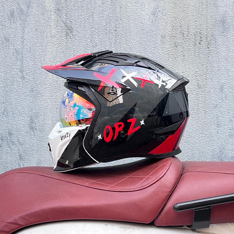 Street Fighter Motorcycle Helmet Men's and Women's Full Helmet Four Seasons Locomotive Retro Detachable Combination Helmet