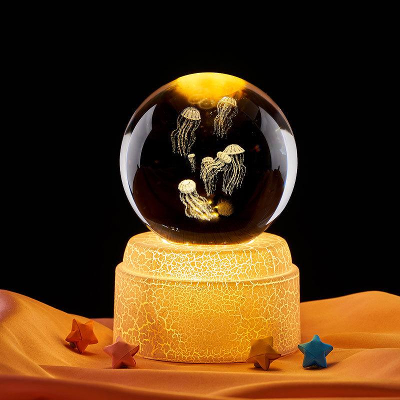 Laser Engraved Jellyfish Music Box Crystal Ball Night Light - Perfect Birthday Gift for Friends or Classmates