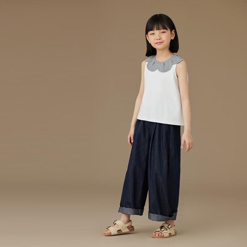 Hacikis Girls' Denim Vest and Wide-Leg Pants Set