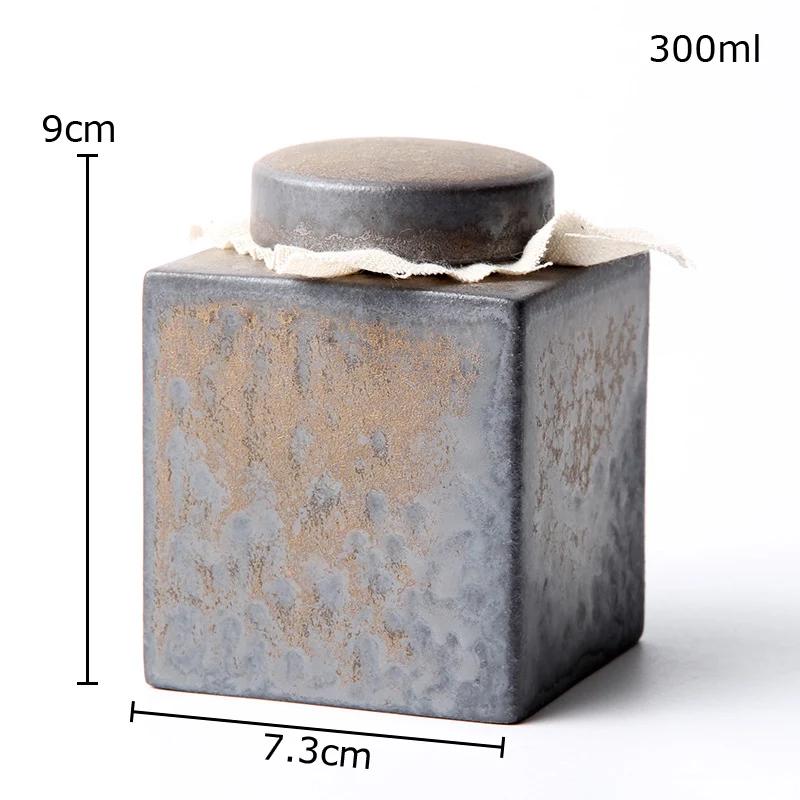 Square Ceramic Tea Canister Sealed Storage Jars Coffee Table Desktop Rough Pottery Jar Travel Tea Can Candy Pots Tea Caddy 3390₽