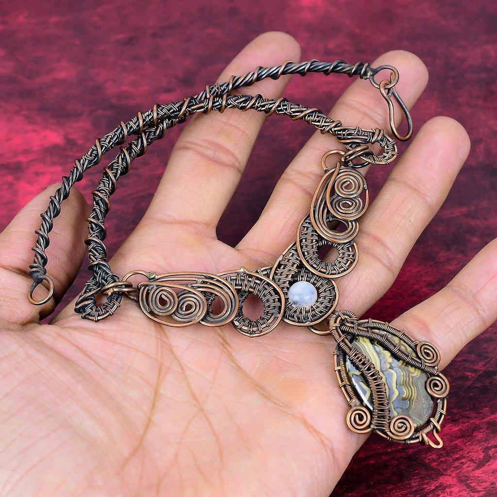 Schalenblende Necklace Copper Wire Wrapped Rainbow Moonstone Necklace Gemstone Copper Jewelry Handmade Necklace Gifts for Her Unique Jewelry