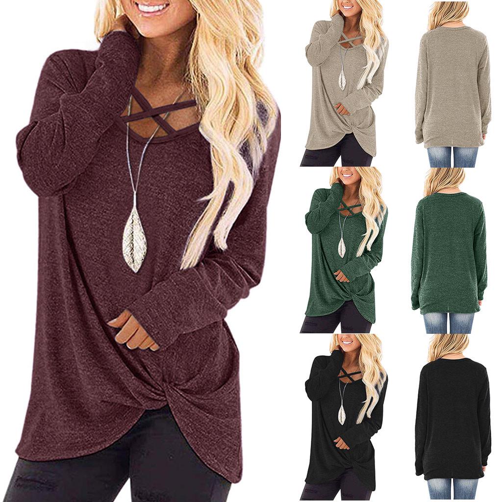 

Ramidos Women Fashion Loose Long Sleeve Casual Solid T-Shirt Blouse Tops