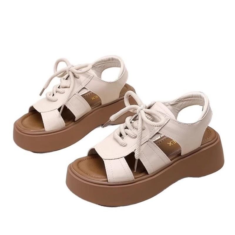 Fish mouth sandals women's summer new muffin thick sole with skirt, wearing sandals outside