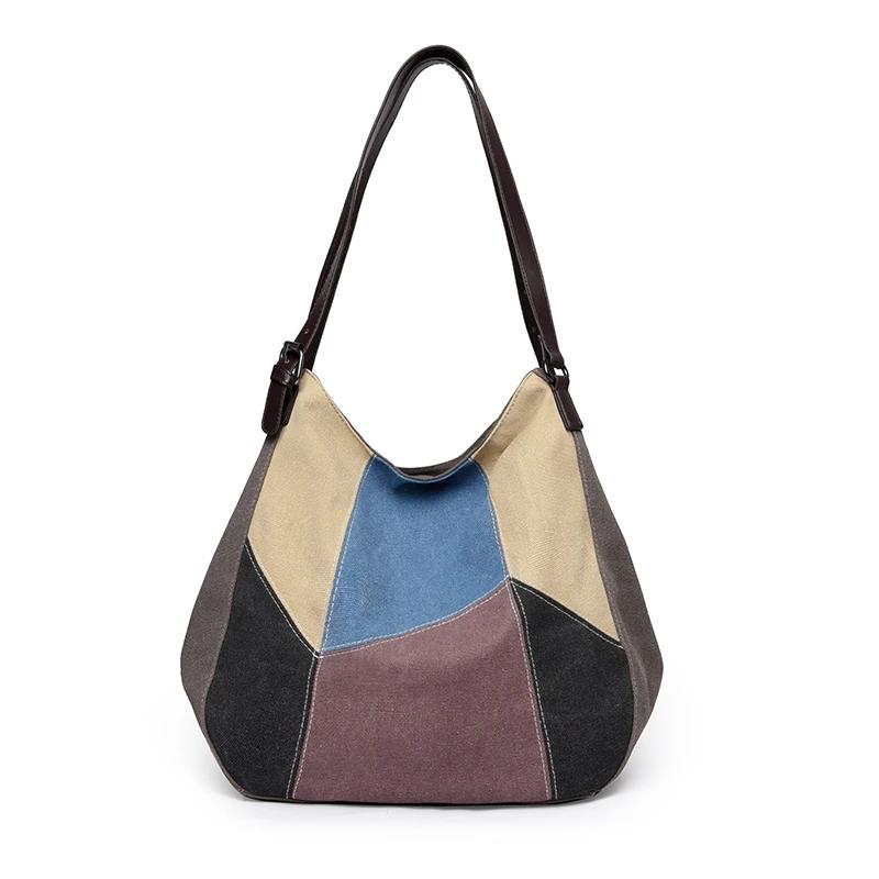 Casual Patchwork Canvas Saddle Shoulder Bags with Large Capacity High Quality Designer Style