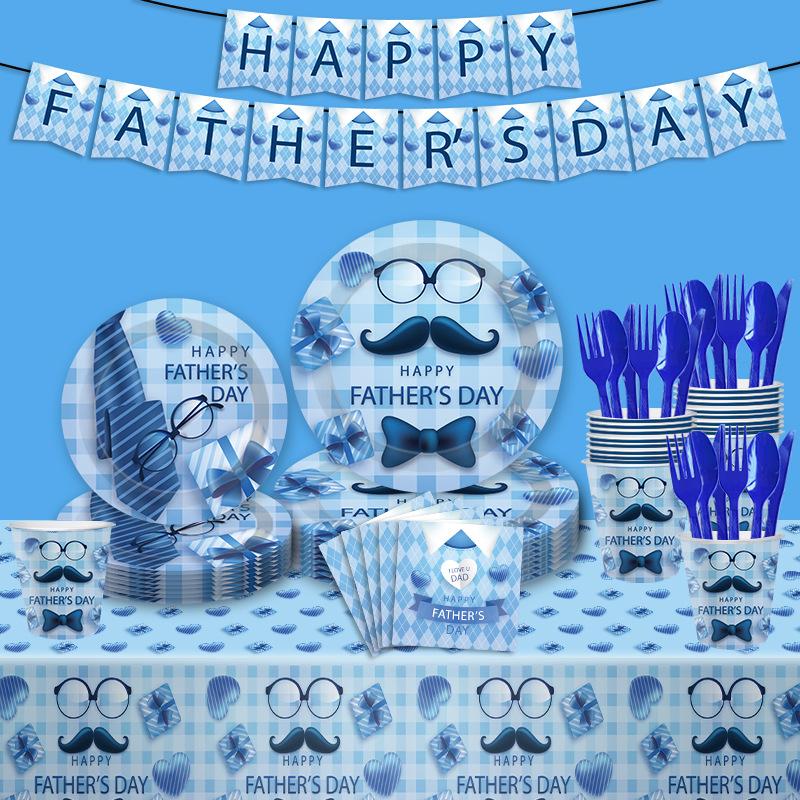 Father'S Day Themed Party Decorations Disposable Paper Plates Paper Cups Tissue Tablecloths Men'S Party Set