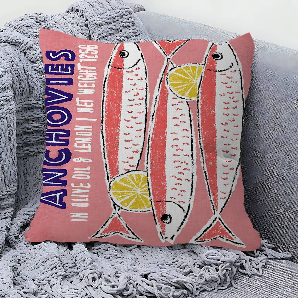 Sardine Lobster Ocean Animal Pillow Cover Sofa Cushion Cover Home Room Decoration Children Gift