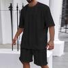 Men's Knit Jacquard Summer Casual Set: Round Neck Pullover & Shorts