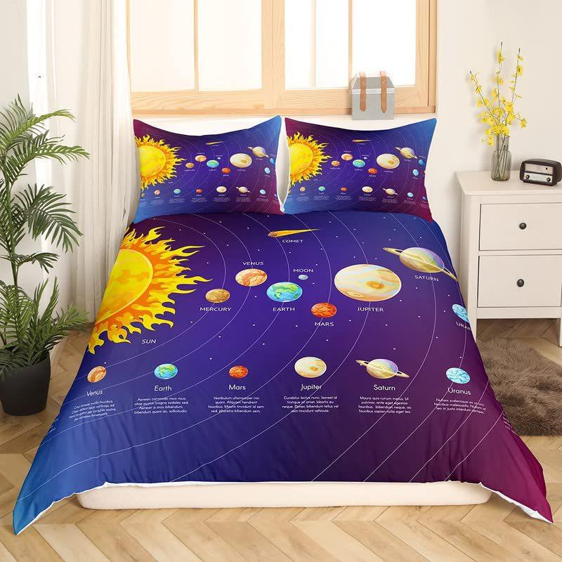 Solar System Duvet Covers Set for Kids Outer Space Galaxy Bedding Set Universe Planets Comforter Cover Astronomy Quilt Covers