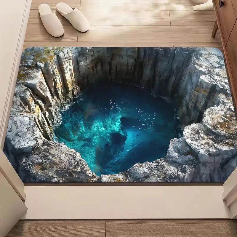 3D Visual Polyester Cloth Rug for Household Bathroom Door Absorbent and Non Slip Foot Mat Easy To Maintain Non-slip Floor Mat