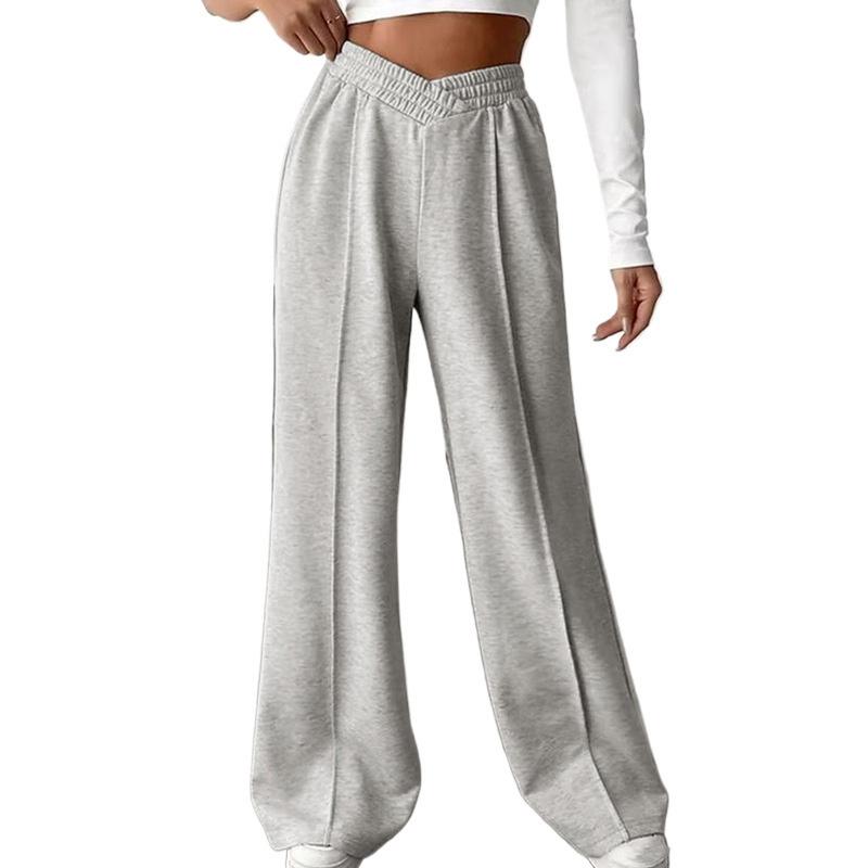 Women's High Waisted Large Size Wide Leg Pants Fashionable Versatile Solid Color Casual Sports Trousers