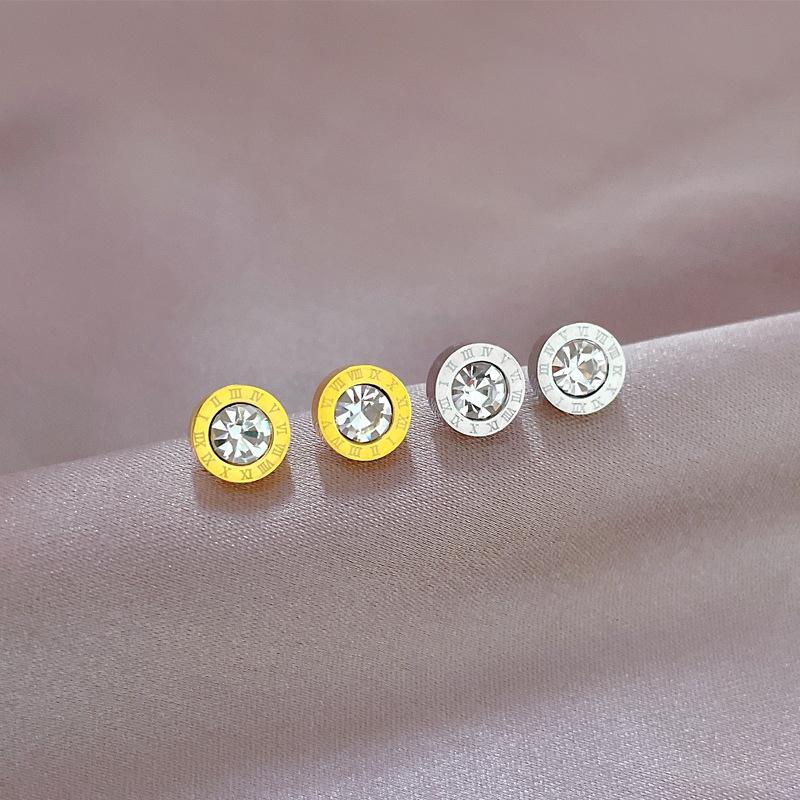 Roman Zircon Minimalist Stud Earrings Cold Men'S And Women'S Earrings Personality Temperament Banquet Earrings