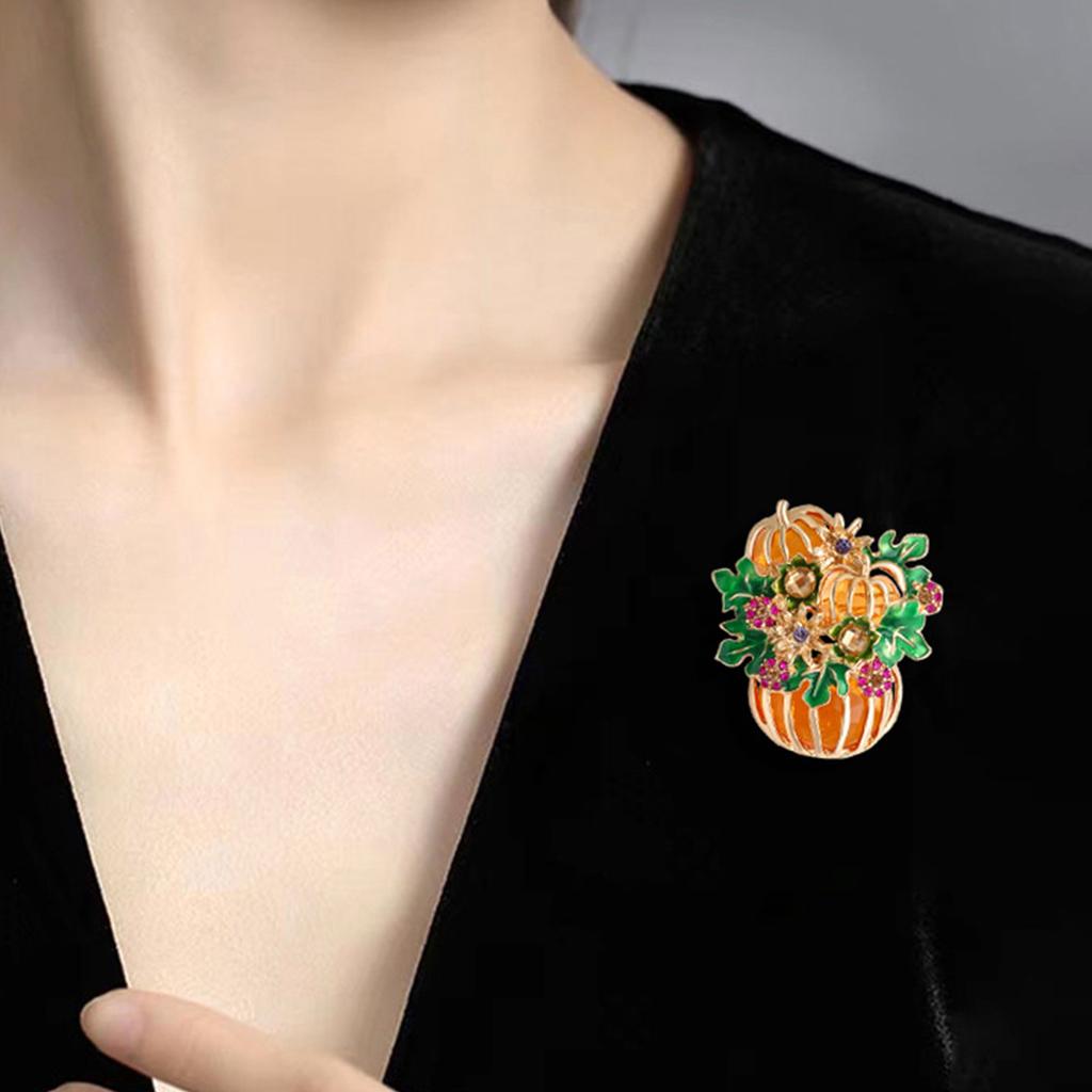 Halloween Pumpkin Brooch With Crystal Rhinestones For Costume Party Outfit Accessories And Festive Jewelry Decoration