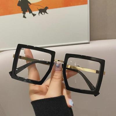 Korean Retro Thick Frame Square Anti-Blue Light Glasses - Unisex Black Flat Mirror