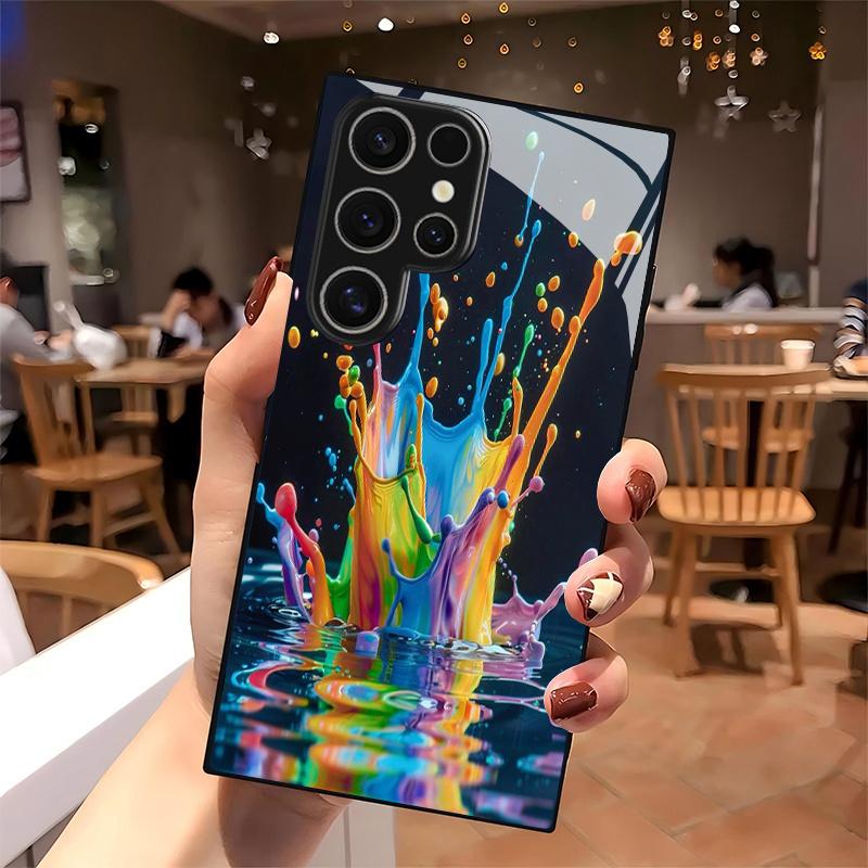 Color ink patterned glass phone case suitable for Samsung Galaxy S26 S25 S24 S23 S22 S20 FE/Ultra/Plus anti drop back cover