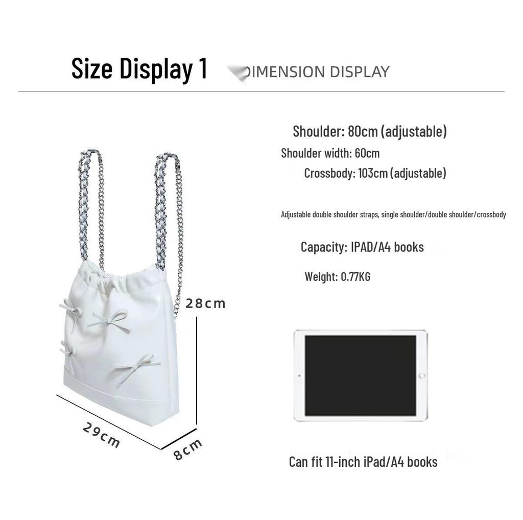 Y2K Drawstring Bow Bag: Soft Leather, Large Capacity, Cute Versatile Shoulder Commuter Bag (2025)