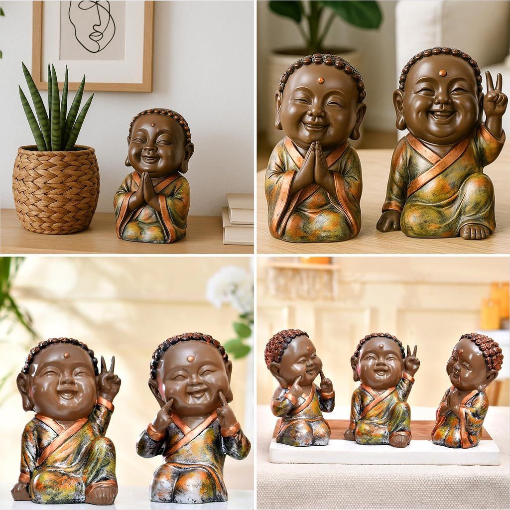 Adorable Trio of Monk Statues | A Symbol of Serenity & Wisdom | Brings Peace & Charm To Any Setting – Pack of 3,Multicolor