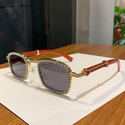 Nuova Scatola Piccola Occhiali da Sole Raffinati Intarsiati di Diamanti Occhiali da Sole Personalizzati Vintage Occhiali da Sole con Venature del Legno Gamba Occhiali da Sole 98106-1