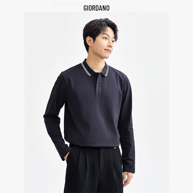Мужская футболка-поло Giordano из чистого хлопка с контрастными длинными рукавами XL